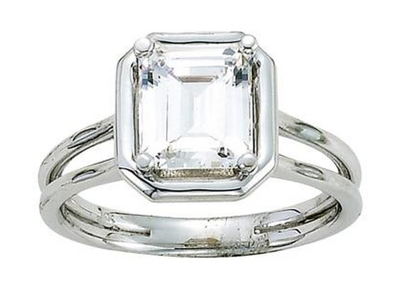 Emerald Cut Double Shank Engagement Ring in 14K White Gold