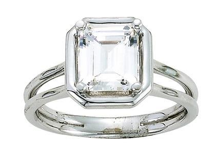 Emerald Cut Double Shank Engagement Ring in 14K White Gold