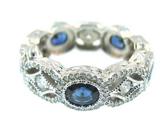 Sapphire & Diamond Eternity Band in 18K White Gold