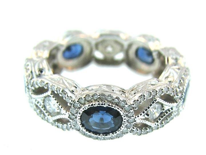 Sapphire & Diamond Eternity Band in 18K White Gold