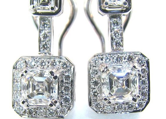 Custom Asscher Cut Diamond Earrings in Platinum