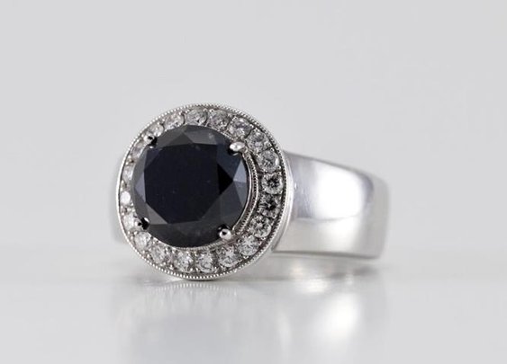 4 ct Black Diamond Ring in 14K White gold