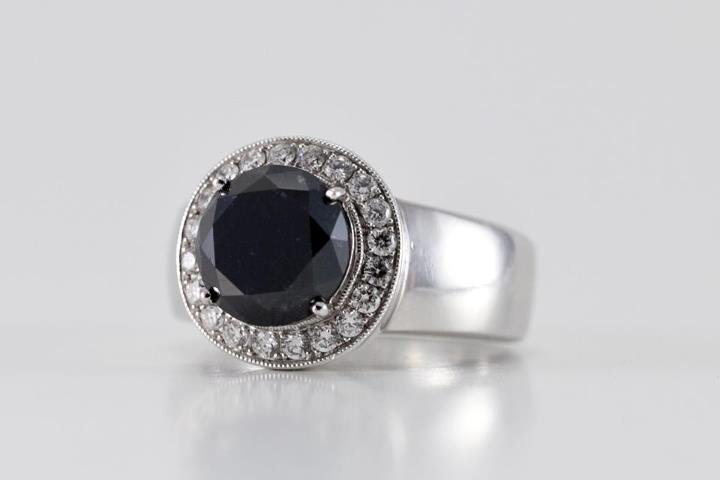 4 ct Black Diamond Ring in 14K White gold