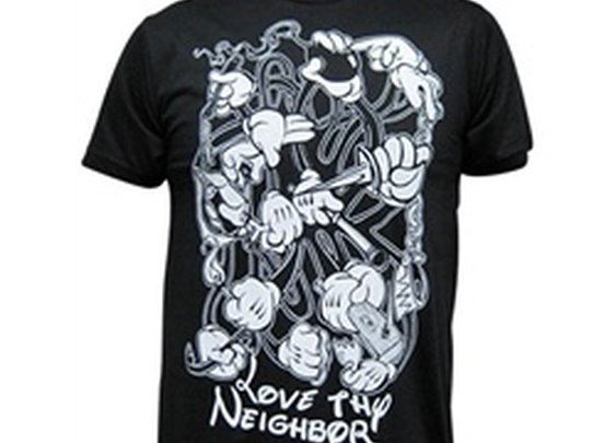 Love Thy Neighbor  by Josh Stebbins Goth Mickey Mouse Art Men's Black T Shirt