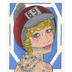 Behind Blue Eyes by Rachel Anne Fine Tattoo Art Giclee Waterpaper Roller Derby Girl Print