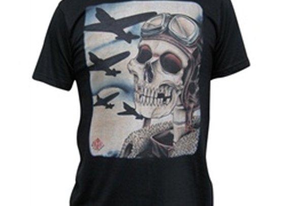 Skull Pilot Bombers by 2 Cents Mens Vintage Style Black Tattoo T Shirt