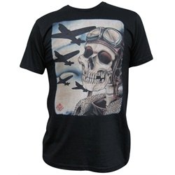 Skull Pilot Bombers by 2 Cents Mens Vintage Style Black Tattoo T Shirt