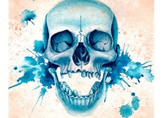 Blue Skull by Christina Ramos Colorful Tattoo Design Art Canvas Print