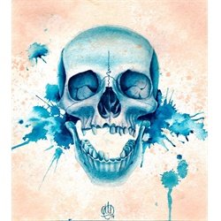 Blue Skull by Christina Ramos Colorful Tattoo Design Art Canvas Print