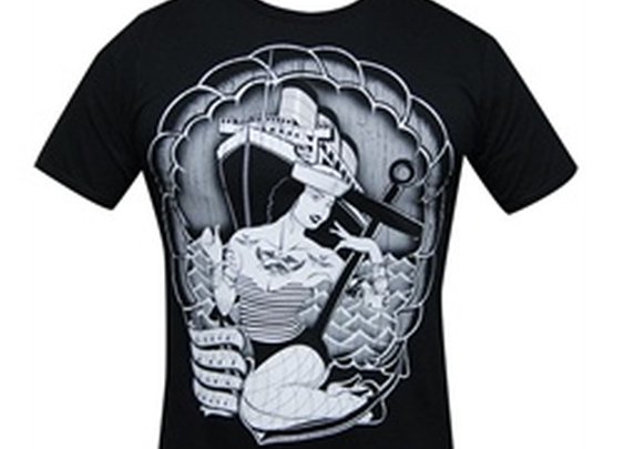 Queen Mary Long Beach by Ian McNeil Tattooed Sailor Girl Men's T-Shirt