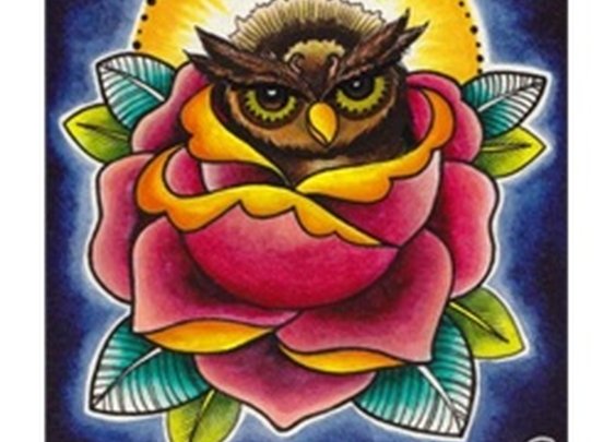 Baby Owl and Rose by Brittany Morgan Tattoo Lowbrow Artwork Canvas Art Print