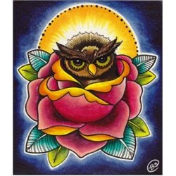 Baby Owl and Rose by Brittany Morgan Tattoo Lowbrow Artwork Canvas Art Print