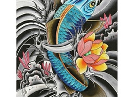 Blue Koi by English Tattoo Art Canvas Print