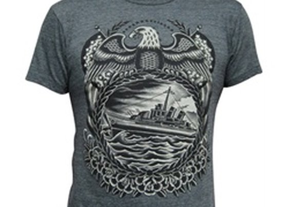 Battleship by Britton McFetridge Tattoo Ship Design Mens Gray T Shirt