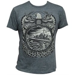 Battleship by Britton McFetridge Tattoo Ship Design Mens Gray T Shirt