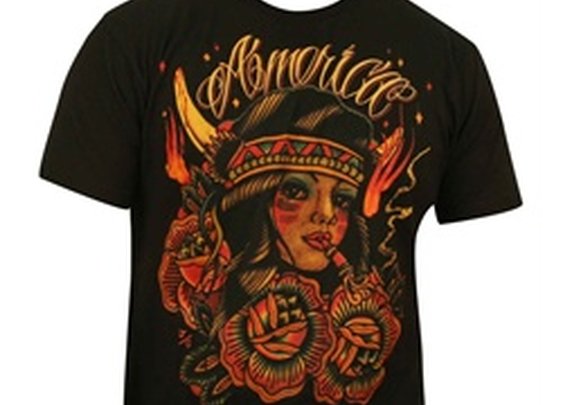 America by Johnny Gargan Mens Tattoo T-Shirt Native American Girl