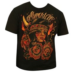 America by Johnny Gargan Mens Tattoo T-Shirt Native American Girl