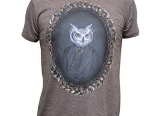 Wallace by J Larkin Owl Victorian Art Portrait Men's Brown T Shirt