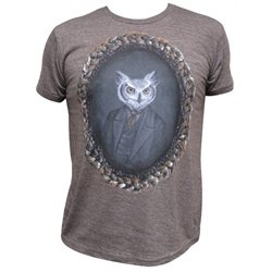 Wallace by J Larkin Owl Victorian Art Portrait Men's Brown T Shirt