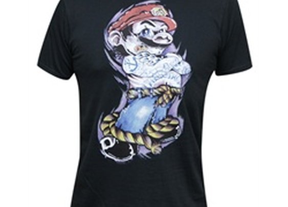 Tattooed Bad Mario by Jay Boss Lowbrow Tattoo Art Men’s Black T Shirt