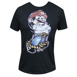 Tattooed Bad Mario by Jay Boss Lowbrow Tattoo Art Men’s Black T Shirt