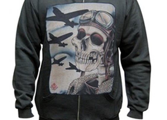 Skull Pilot Bombers by 2 Cents Black Zip-Up Men's Black Market Hoodie