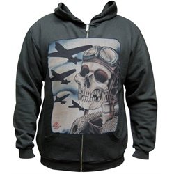 Skull Pilot Bombers by 2 Cents Black Zip-Up Men's Black Market Hoodie