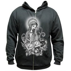 DJ Virgin Mary Scratching Turntable by Whitney Lenox Men's Tattoo Hoodie