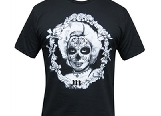 Marilyn Tattooed with Sugar Skull Mask by Josh Stebbins Men’s Black T Shirt