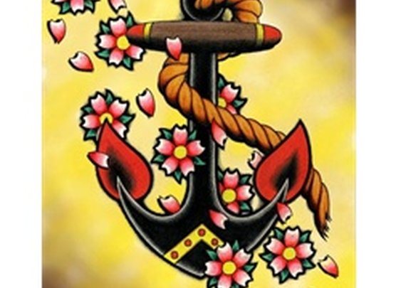 Anchor and Flowers by Tyler Bredeweg Tattoo Art Canvas Print