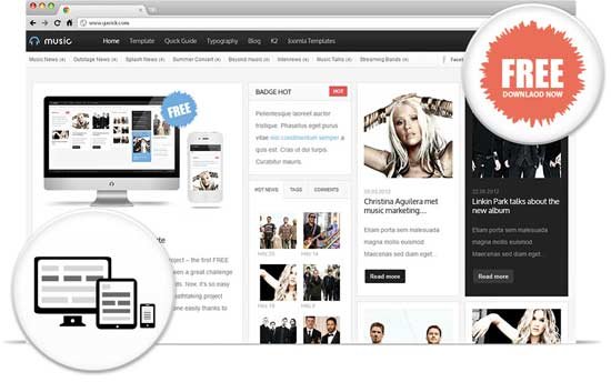 Music free responsive Joomla! 2.5 template od GavickPro | Freelancing, grafika komputerowa - warstwy.com
