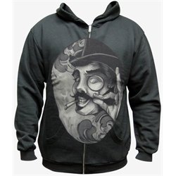 Sneaky Mustached Man by Mitch Allenden Steampunk Black Men's Hoodie
