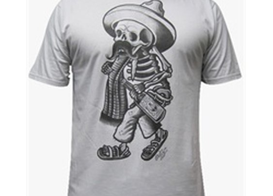Borracho by Opie Ortiz Mexican Cowboy Skeleton Tattoo Art T Shirt