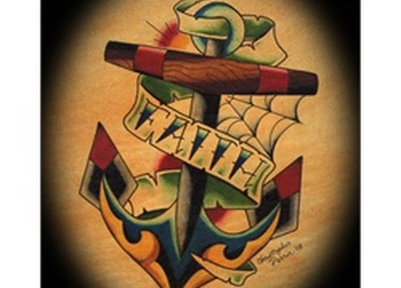 Faith Banner and Anchor by Christopher Perrin Tattoo Artwork Art Print