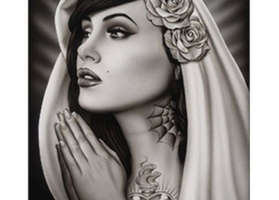 Tattooed Mary by Spider Tattoo Woman Praying Design Art Giclee Print