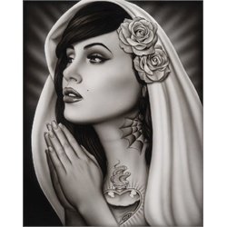 Tattooed Mary by Spider Tattoo Woman Praying Design Art Giclee Print