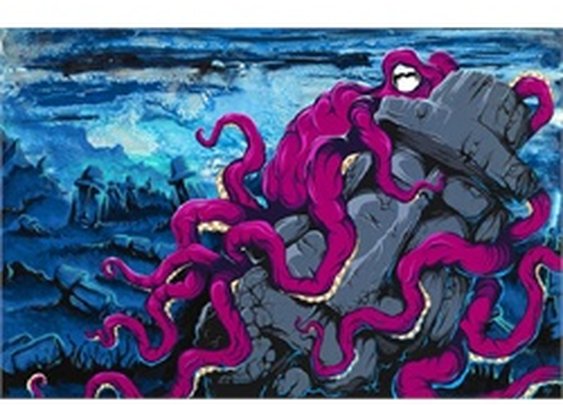 The Collector by David Lozeau Octopus Kraken Moai Canvas Art Print