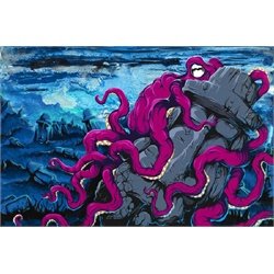 The Collector by David Lozeau Octopus Kraken Moai Canvas Art Print
