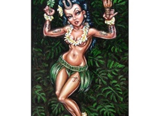 Lucky Hula Girl by Big Toe Tattoo Art Canvas Print