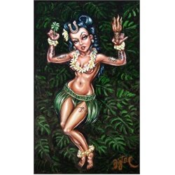 Lucky Hula Girl by Big Toe Tattoo Art Canvas Print