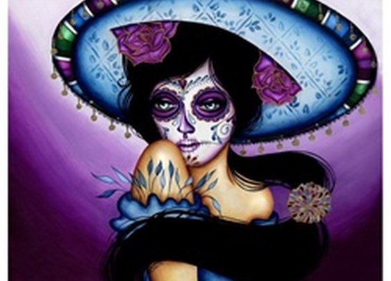 The Blue Sombrero by Cat Ashworth Sugar Skull Senorita Framed Art Print