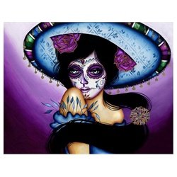 The Blue Sombrero by Cat Ashworth Sugar Skull Senorita Framed Art Print