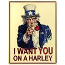 Uncle Sam I Want You Harley Davidson® Tin Sign: Home & Business Decor with Motorcycle Metal Signs RetroPlanet.com