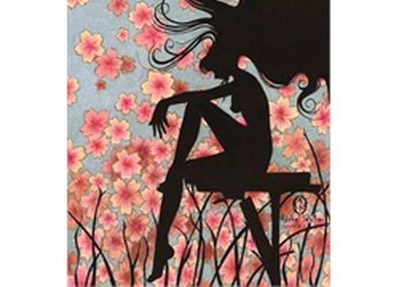 Watching the Cherry Blossoms by Rachel Walker Girl Modern Art Print