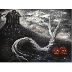 Haunted Mansion by Bobby Holland Halloween Jack O Lanterns Art Print