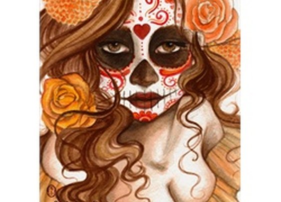 Beautiful Death by Rachel Walker Woman with Sugar Skull Mask Art Print