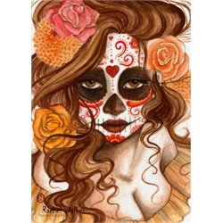 Beautiful Death by Rachel Walker Woman with Sugar Skull Mask Art Print