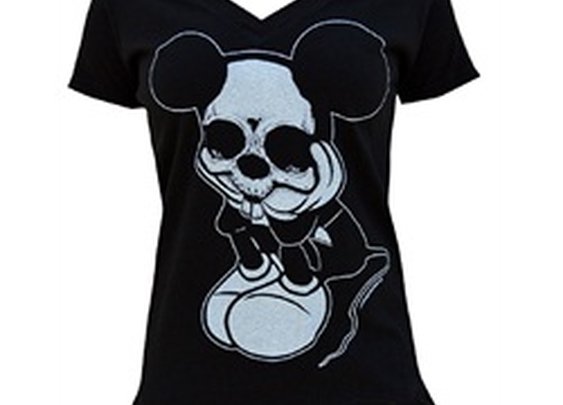 Womens Sad Mouse by Josh Stebbins Gothic Skeleton Black T Shirt
