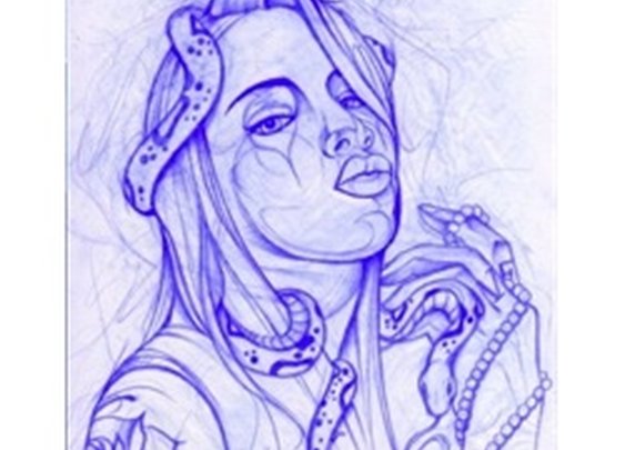 Next by Chris Allen Tattooed Woman with Snake Sketch Canvas Art Print