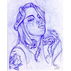 Next by Chris Allen Tattooed Woman with Snake Sketch Canvas Art Print